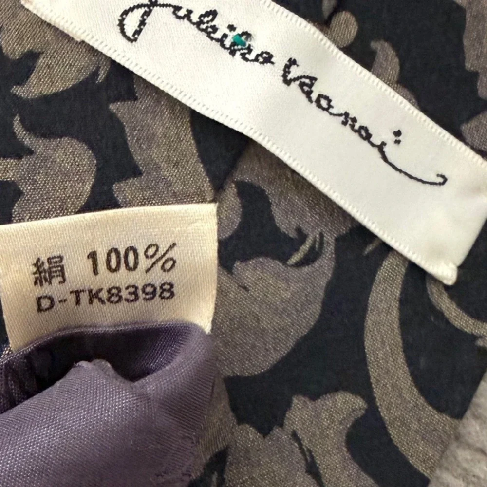 Yukiko Hanai Silk Necktie Charcoal Bronze Baroque Scroll Floral Designer Luxury